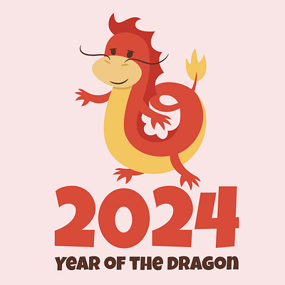 The year of the dragon 2024 2024 cute dragon funny dragon happy new year illustration kids new year red dragon vector