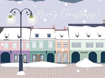 Old town Brasov, winter illustration brasov christmas card city lights cold season evening holiday season medieval town nightime old city old town snow snowing vector illustration wintertime