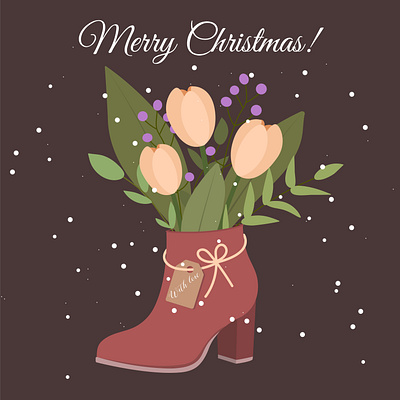 Pink tulips for Christmas boot bouquet christmas card flowers gift holidays ladies boots present seasons greetings tulips vector illustration