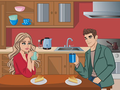 A couple in love is having a nice conversation and drinking tea. adobe illustrator
