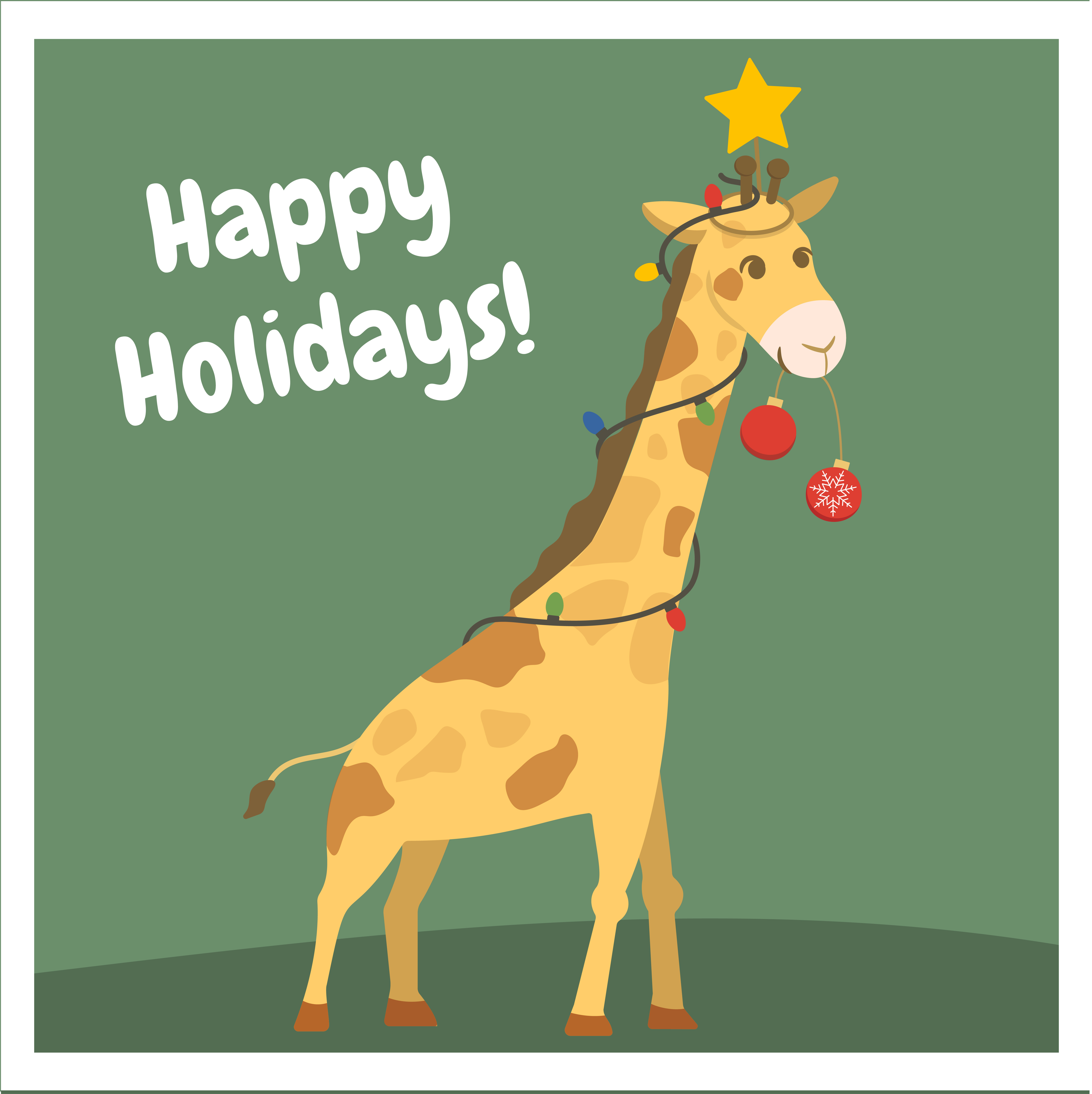 Fun giraffe, Christmas card baby baubles christmas card christmas tree cute cute card fun funny funny animals giraffe happy holidays holidays illustration kids lights nursery seasonal sweet vector vector giraffe