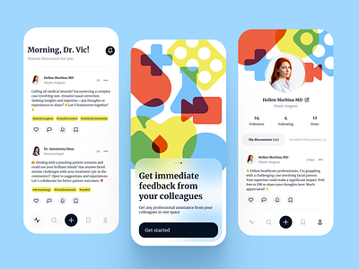 Medical Discussion App app ui application consultation design discussion feed illustration medical minimalism minimalist design my profile onboarding post product design social media threads ui ui ux ux x
