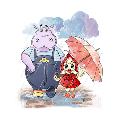 Концепт иллюстраций для детской книжки childrensboock duck hippo illustration procreate story watercolor персонажи