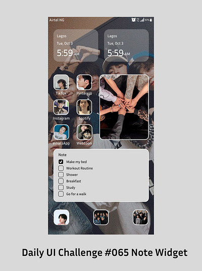 Daily UI Note Widget #065 bts theme display mobile app note widget ui uidesign uiuxdesign ux uxdesign widget