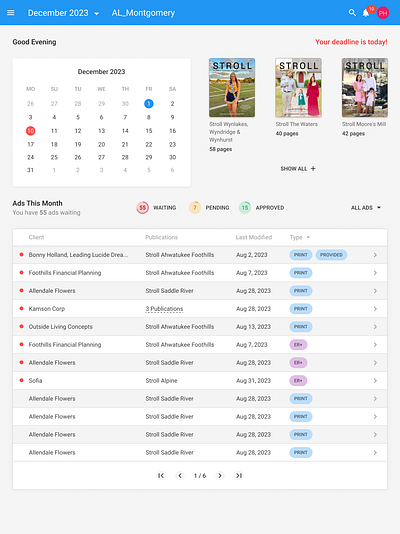 Ad Jobs Dashboard dashboard pie chart product design ui