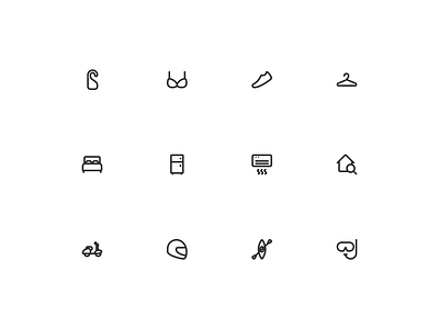 Pixelins Thin Icons | D-3 bed branding clothing house icon icon library icon pack icon set iconography icons illustration line icons pixelins shoes simple stroke icons travel ui ux vector icons web design