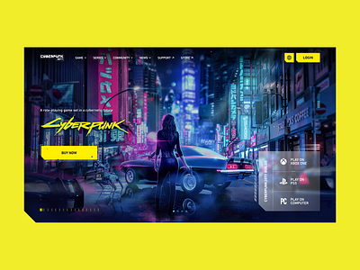 02/ Cyberpunk 2077 [One pic, One interface] blue branding cyberpunk design game graphic design guyen landing page mathis pink ui vector videogame website yellow