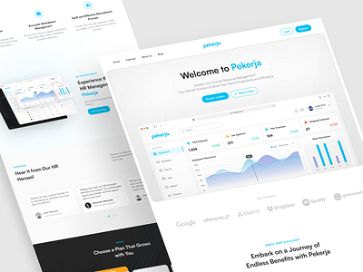 HRIS Landing Page Website - Pekerja black blue clean design website employee hris hris app hris web landing page management pekerja ui uiux ux website white