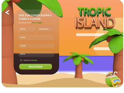 Tropic Island sign in coconut game island signup ui