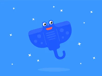 Happy Ray fish cheracter design cute animals digital art flat design geometric graphic design illustration illustration 2d kawaii print vector vector art