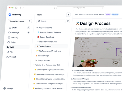 Remotefy - Remote Team Management Saas Webapp | Wiki app application clean collaborate knowledge management minimalist notes platform remote saas team team management ui uiux ux webapp website wiki write