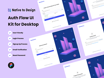 Complete Auth Flow UI Kit for Desktop - User Authentication Desi auth forgot password glass morphism log in onboarding sign up template ui kit user authentication user friendly ux