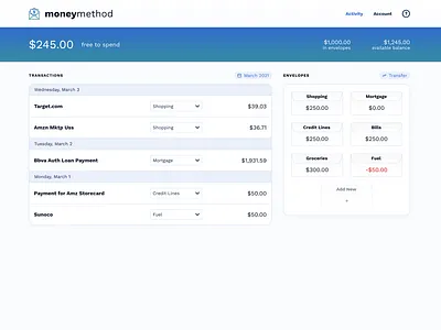 FinTech App for Managing Money dark mode data table fintech money