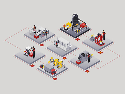 Metal Parts Manufacturing Process diagram factory illustration isometric manufacture process