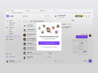 Linky - Add & Invite people cansaas clean clear dashboard design interface invitation management minimalis modal pop up product design saas task task app team teamwork ui ux web app