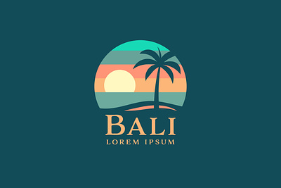 Beach logo on island of Bali bali beach branding design flat design graphic design icon island logo nature palm sea sign summer sun sunset symbol travel tree tropical