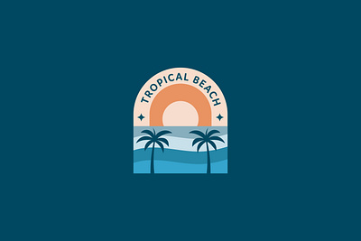 Two palms tropical beach logo badge beach beach logo branding coast design emblem graphic design island logo ocean palm sea summer sun sunset tree tropical two wave
