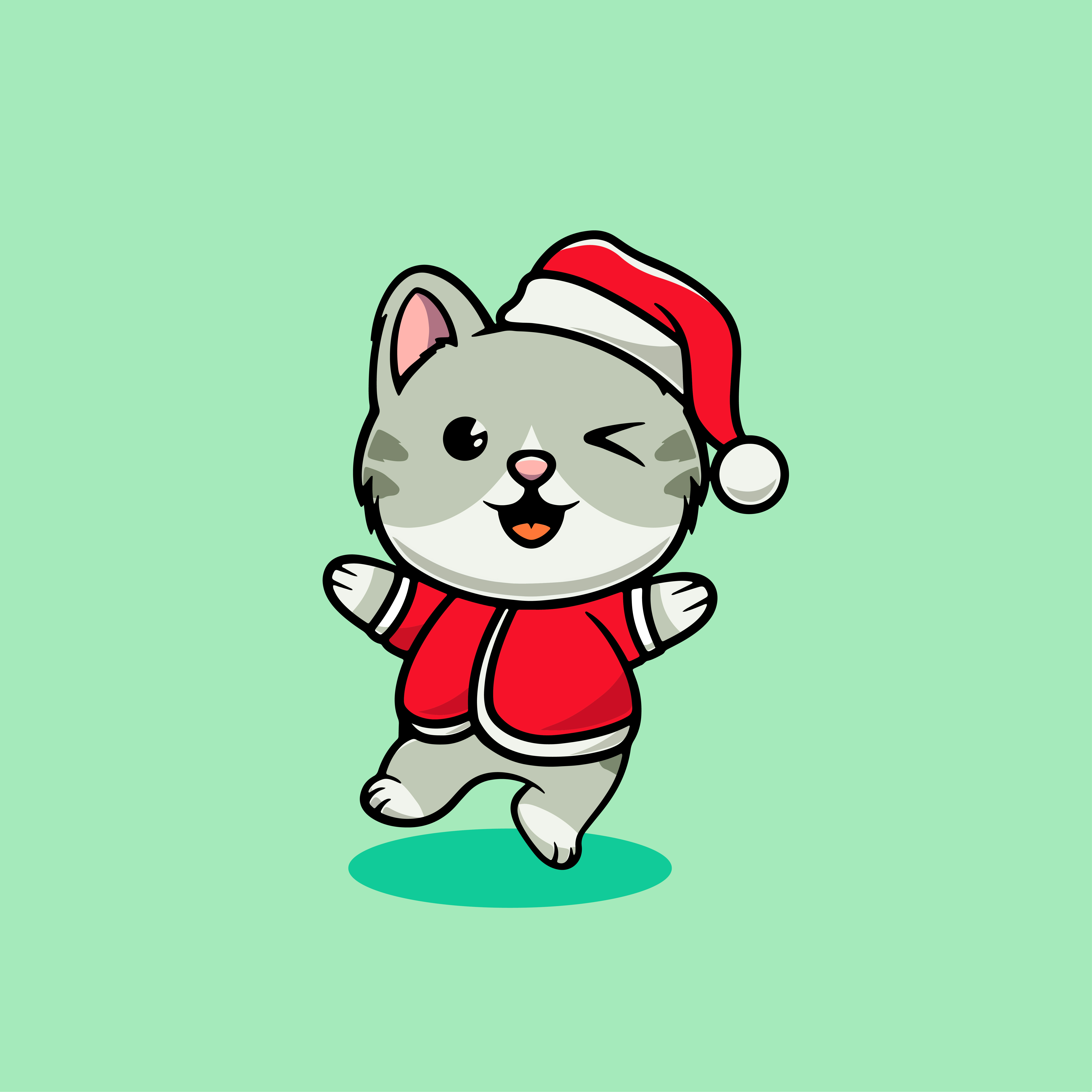 Cute happy cat on christmas cartoon illustration isolated