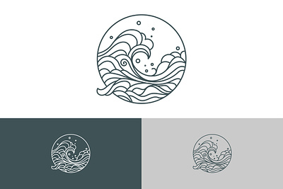 Ocean wave line art logo branding circle design graphic design icon illustration line line art logo monoline ocean outline round sea simple symbol tsunami vector water wave