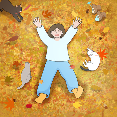 Fallen leaves laid out like a carpet autumn branding cat design graphic design icon illustration leaves logo nature ui vector web イラスト