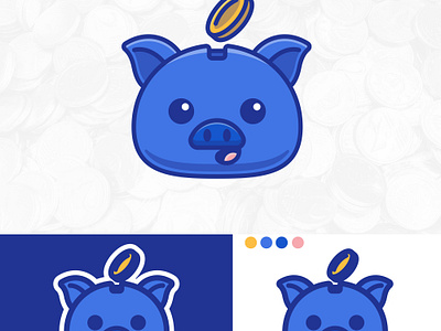 Cute kawaii head pig mascot cartoon logo design icon illustration