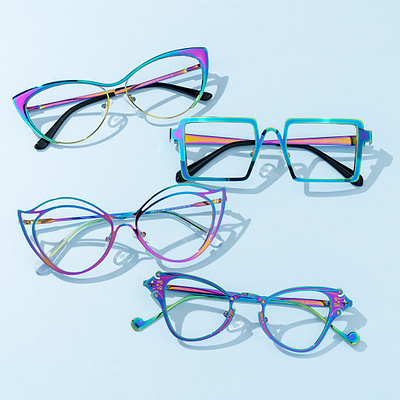 Four unique eyeglass frames with different shapes 3d