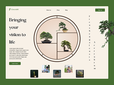 Greenist bonsai green landing page natural plants ui
