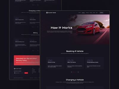 How it Works Page Design of Car Renting / Booking Website - Dark black booking car carousals dark design how it works how it works design how it works page page process process design process page process page design red rental ui ux web website