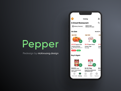 Pepper Mobile App Redesign b2b eccomerce startup uxui