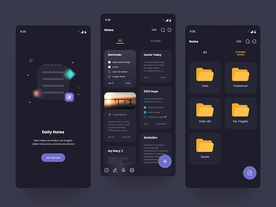 GloomyNotes: Moody Dark UI/UX Design for Note App app branding custom dark dark mode graphic design logo mobile mode note notes app taking note ui