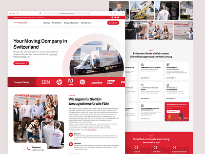 Movers Company Landing Page clean ui minimal move movers moving red theme services shipping shipping company transport truck moving