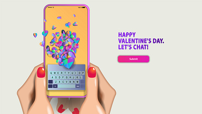 A mobile phone in women's hands colored hearts fly out of the sc hold