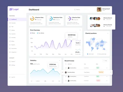 SaaS Law Firm Dashboard analytics clean dashboard data design graphic design graphs law law firm motion design navigation product design saas sidebar system table ui user ux web