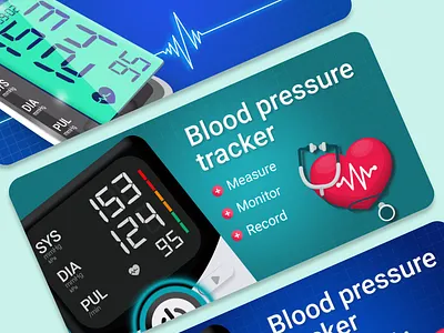 Blood pressure Tracker app 3d app app design creatives feature graphic figma graphic design medical app screenshots ui