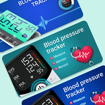 Blood pressure Tracker app 3d app app design creatives feature graphic figma graphic design medical app screenshots ui