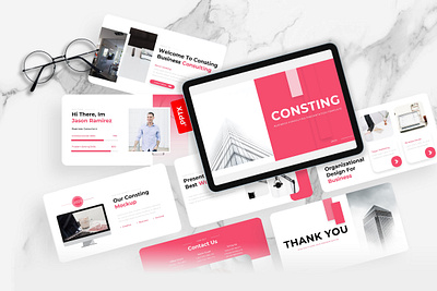 Consting PowerPoint Template agency consting consulting gsl key modern peach pink powerpoint ppt pptx presentation template ui website