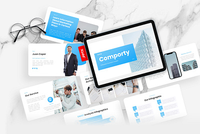 Comporty PowerPoint Template agency blue business comporty gsl key modern multipurpose powerpoint ppt pptx presentation template ui website white