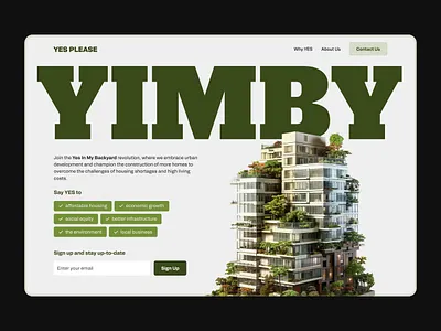 Landing Page Urban YIMBY Website design graphic design green landing page ui urban user experience user interface ux web design webdesign website website design yimby