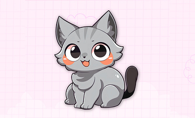 Kawaii Cute Cartoon Character Grey cat streetweardesign
