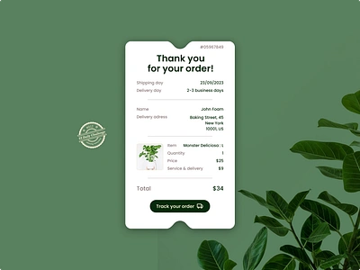 Purchase Receipt - UX/UI Design dailyui dailyui17 dailyuichallenge figma green plant product design purchase receipt ui uiux uiux design ux ux design website