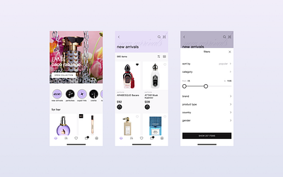 E-commerce app app clean design e commerce e store filters interface ios minimalistic mobile mobile shop perfume product shop store typography ui ux