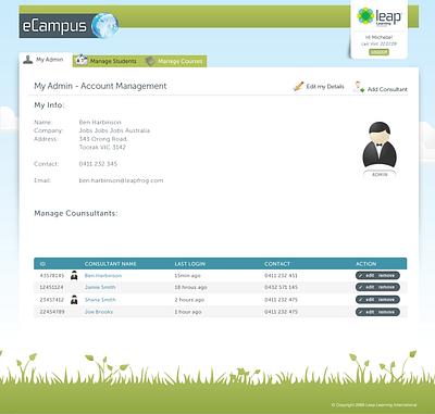 Leap Training Portal Admin View australia elearning graphic design portal ui ux vector