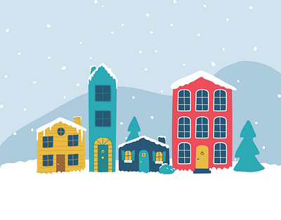 Let it snow adobe illustrator buildings christmas design drawing flat flat design hand drawn holidays houses illustration let it snow merry christmas simple snow snowflakes town trees vector village