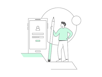 Sign up 2d design bitcoin blockchain branding character design exchange flat character graphic design green illustration login man minimal minimal charachter pencil phone sign up smart ui