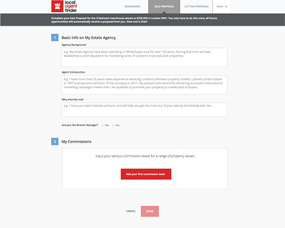 UK Agent Proposal Template forms real estate ui ux uxd validation