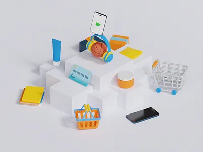Buy Everything At Online Store! 3d 3d illustration agensip blender branding cool design graphic design illustration kucingbored landing page logo ui