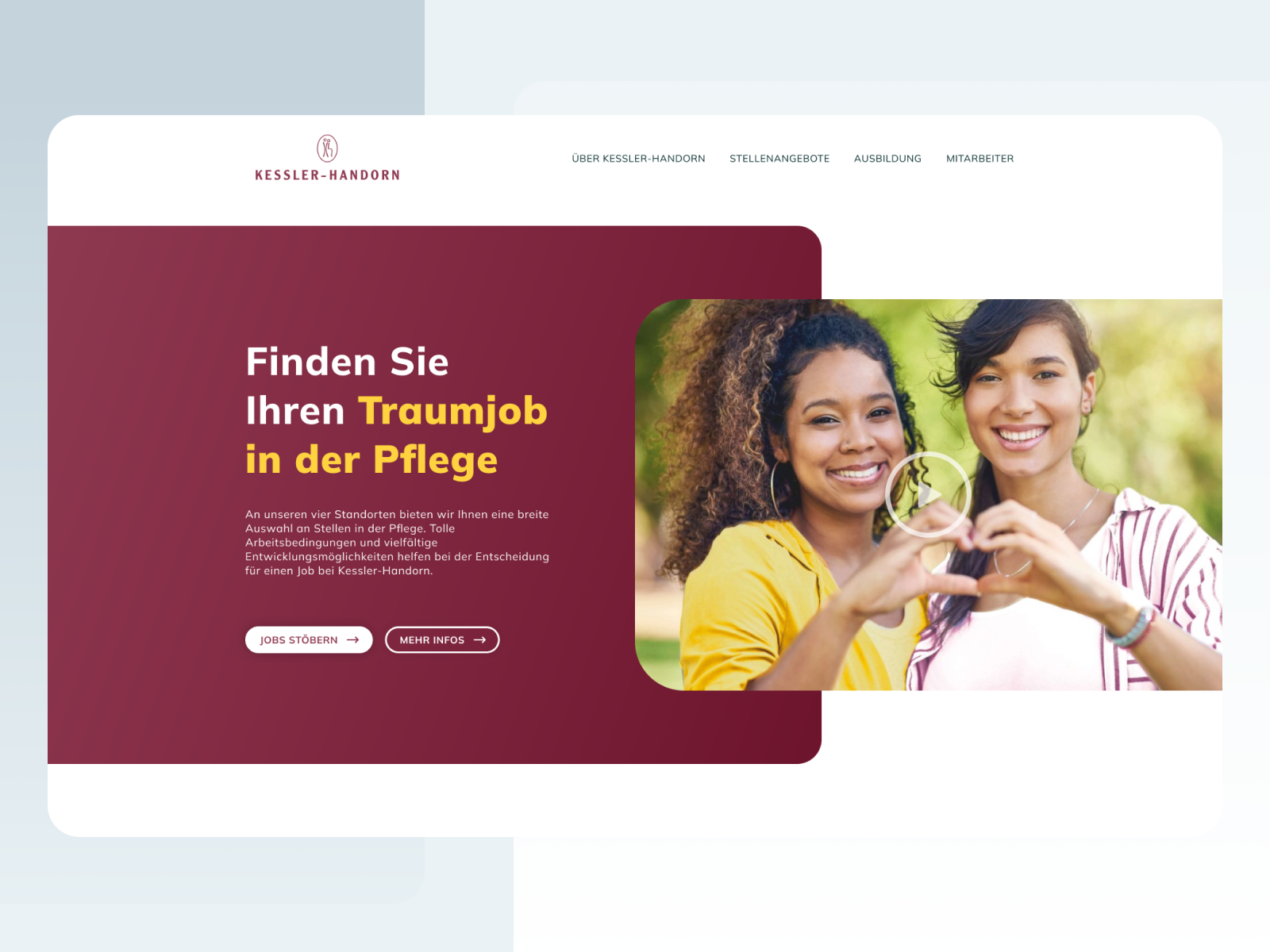 Job and Training Portal for Residental and Nursing Home care caregiving clean design contact form german healthcare job portal job searching nursing home senior senior care services social services testimonials ui design webdesign webpage design