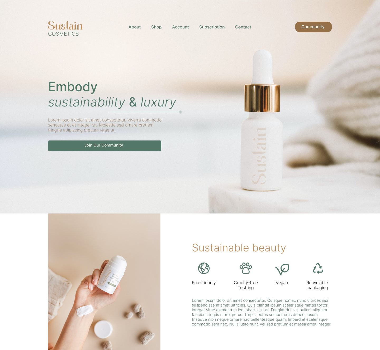Sustainable cosmetic brand website Homepage landing branding cosmetic earthy green landing luxury makeup minimal moodboard skincare styleguide sustainable ui uidesign vegan web websitedesign