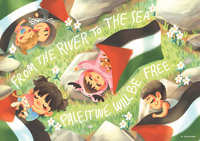 WILL BE FREE children free free palestine from the river to the sea gaza illustration palestine palestine will be free