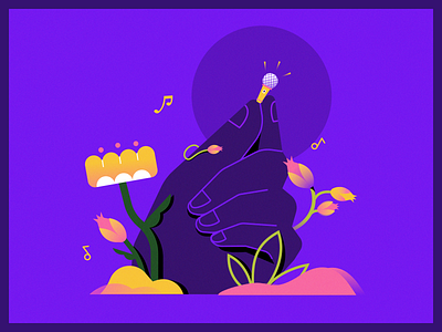 Tiny Treasure 05: Mic-Drop art floral flower graphic design hands illustration instrument marvel mic miniature music nature plants poster purple series tiny treasure vector whimsical